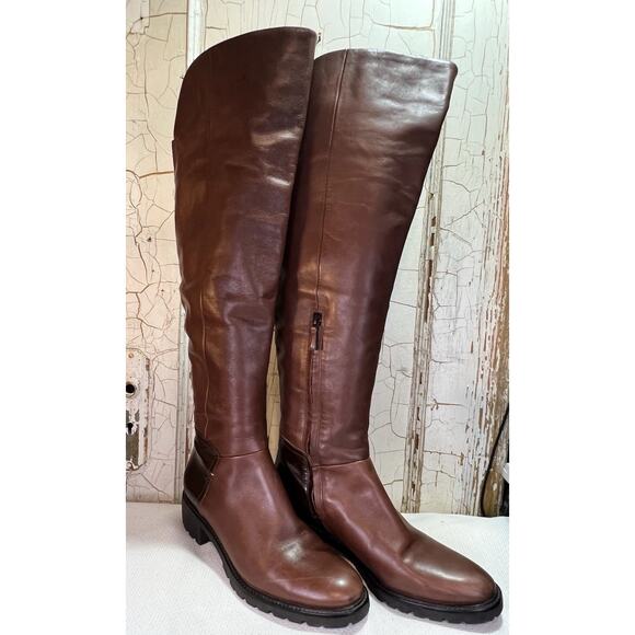 Cole Haan Women’s Brown Leather Waterproof Riding Boots Size 9B Lined 20” Shaft - Picture 1 of 11